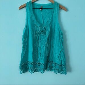 Vanity Turquoise Green Embroidered Lace Tank L Y2K Vintage Boho Gypsy Coachella